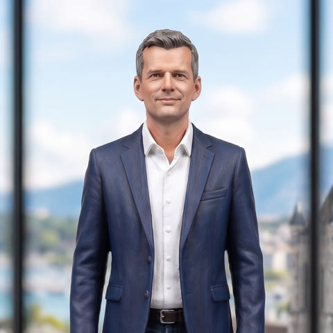 La figurine de face, vue de Genève